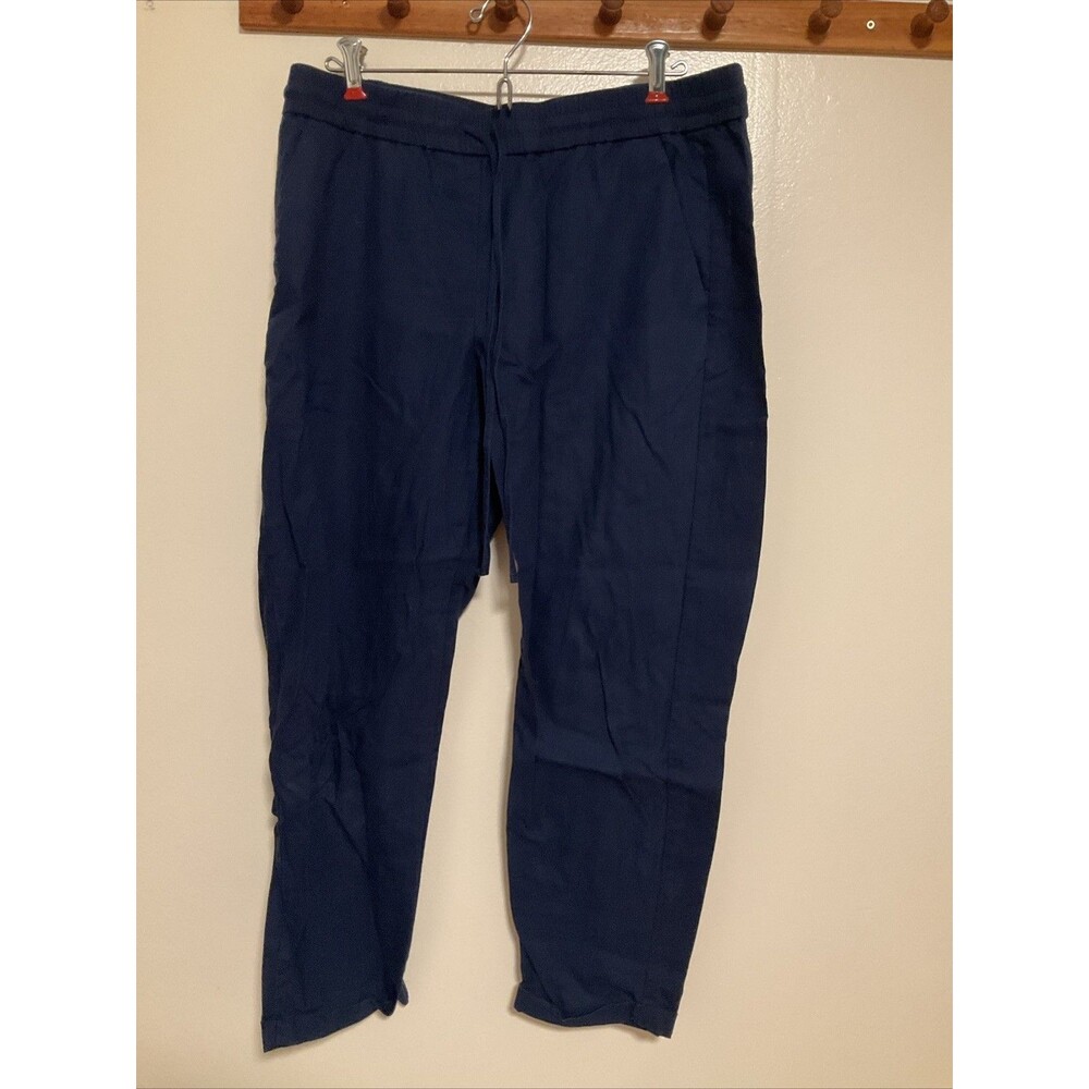 J Crew Women’s 10 Navy Blue Linen Pants Drawstring Fashion Designer Basic